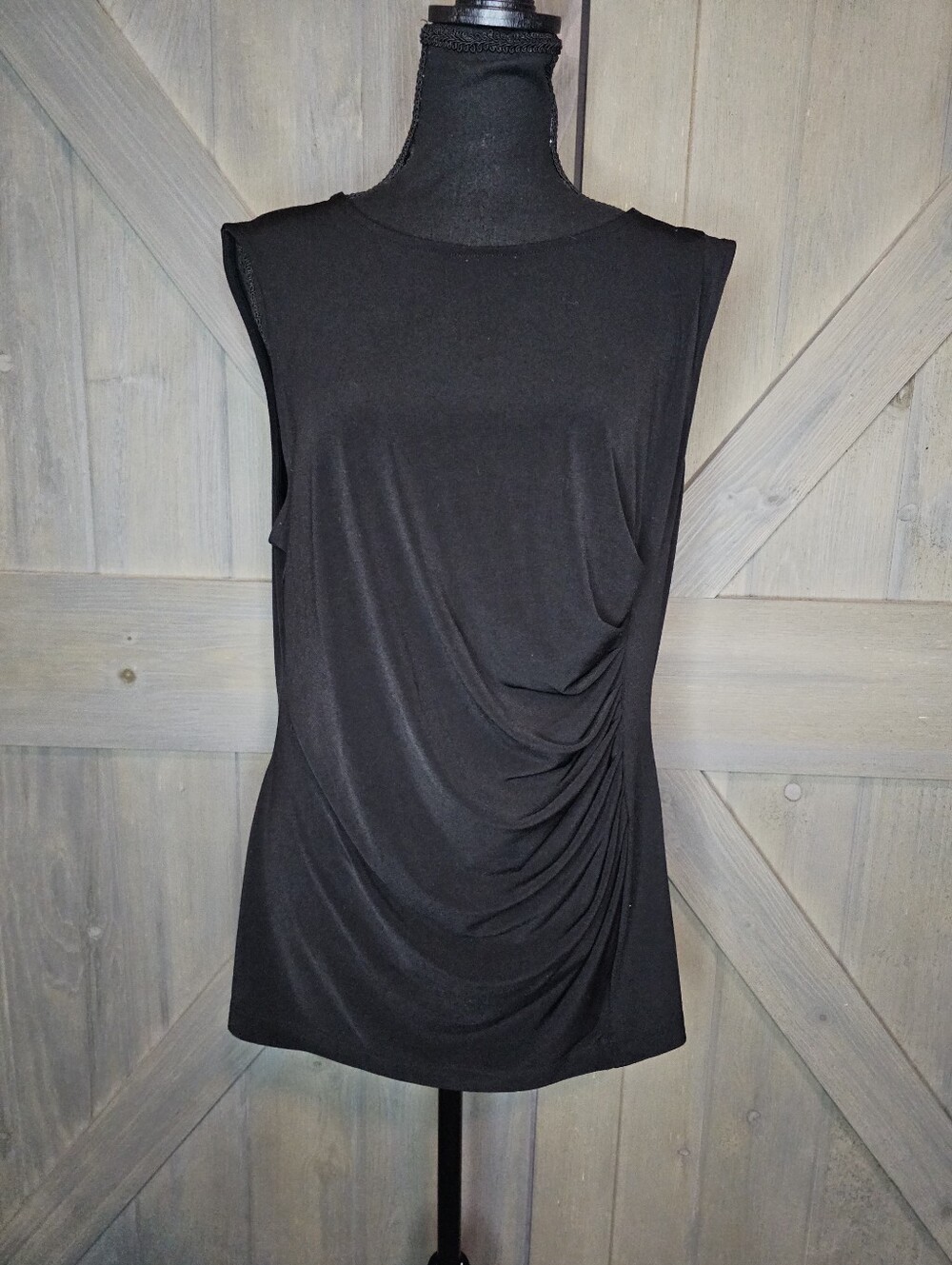 DKNY Black Draped Asymmetrical Sleeveless Tunic Top sz XL